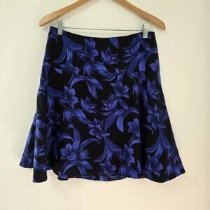 Ann Taylor Skirt 8P Petite Tropical Flounce Purple Black Floral Lined Preppy